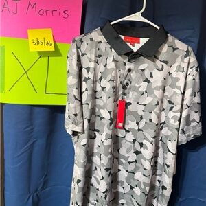 Men's Gray Camo Short-Sleeve Polo with Black Collar